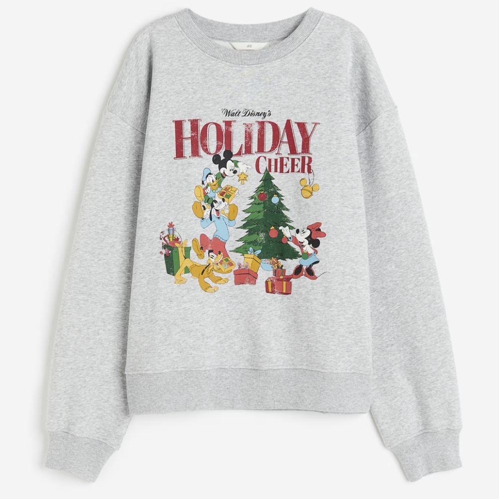H&M Disney Mickey And Friends Festive Gray and Red Holiday Sweatshirt Medium - Picture 2 of 12